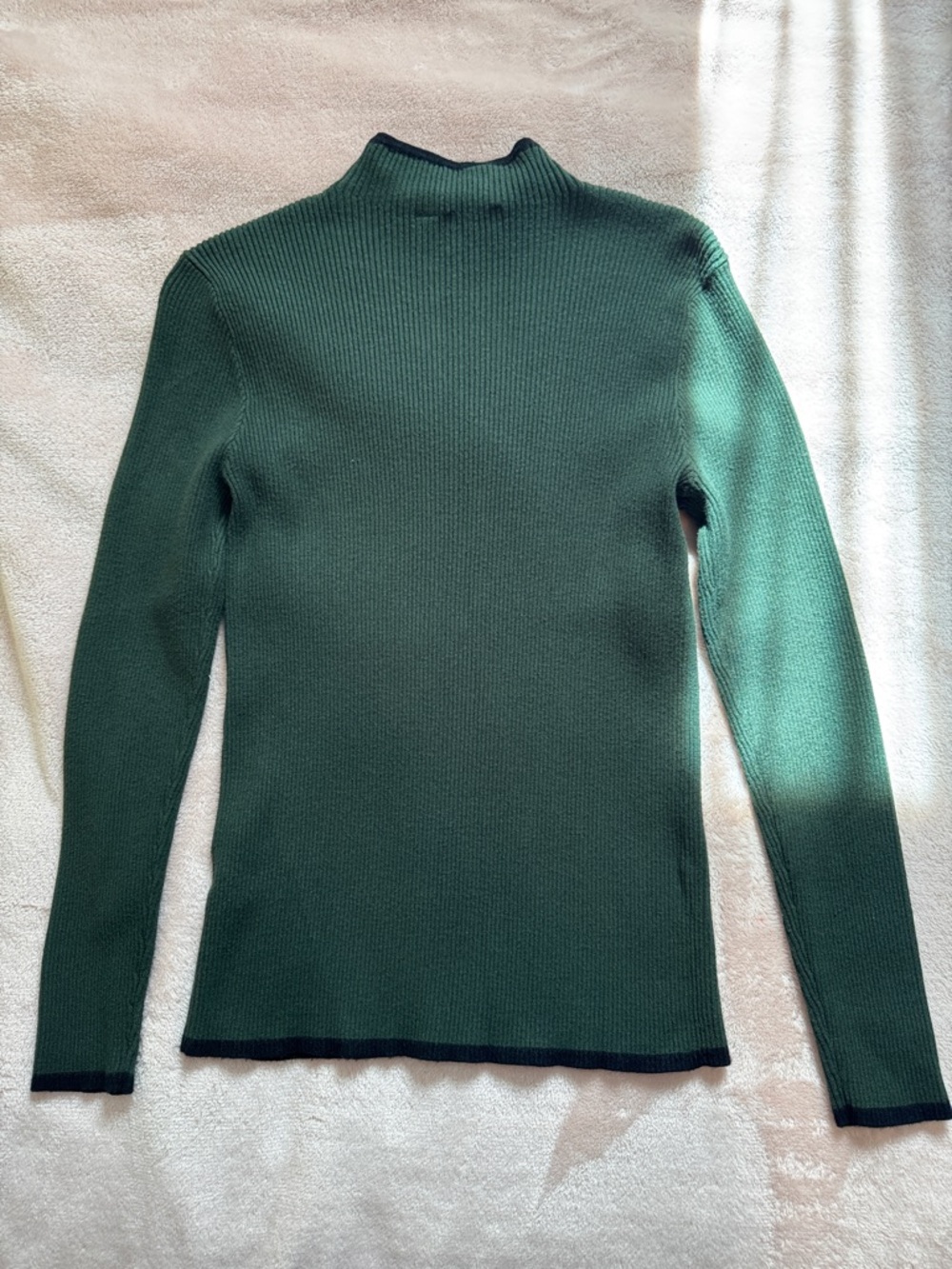 Tahari Green Ribbed Mock Neck Sweater with Black Trim - Picture 3 of 3